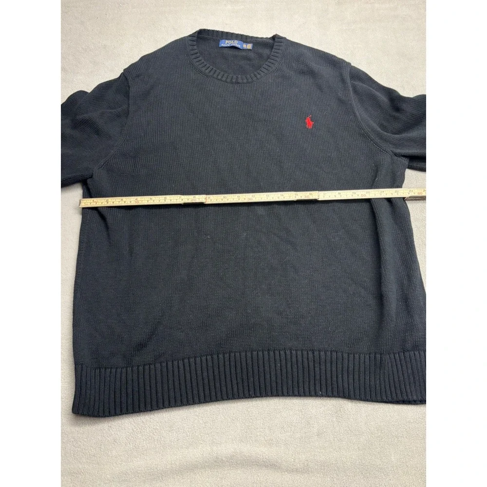 Polo Ralph Lauren Mens XXL Black Cotton Crewneck Sweater Red Cable Knit